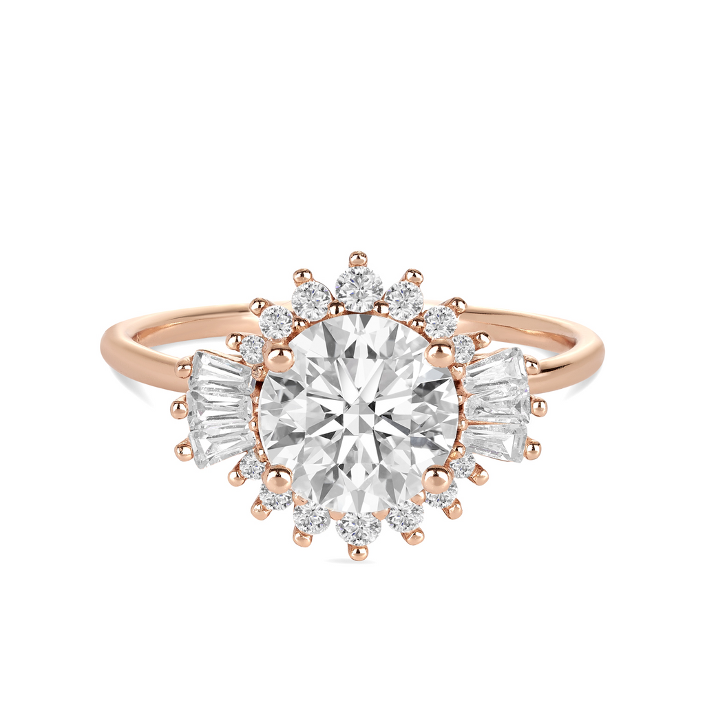 Vintage style engagement ring in rose gold with lab grown diamonds. Unique engagement rings sunshine coast