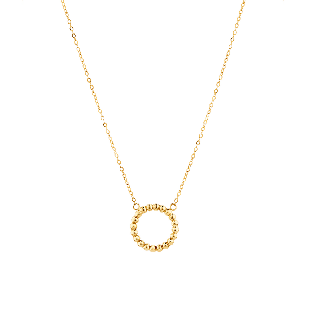 9ct Yellow Gold Italian Necklace with Open Round Ball Pattern Pendant. This necklace is from Morgan & Co - Sunshine Coast Jewellers. 