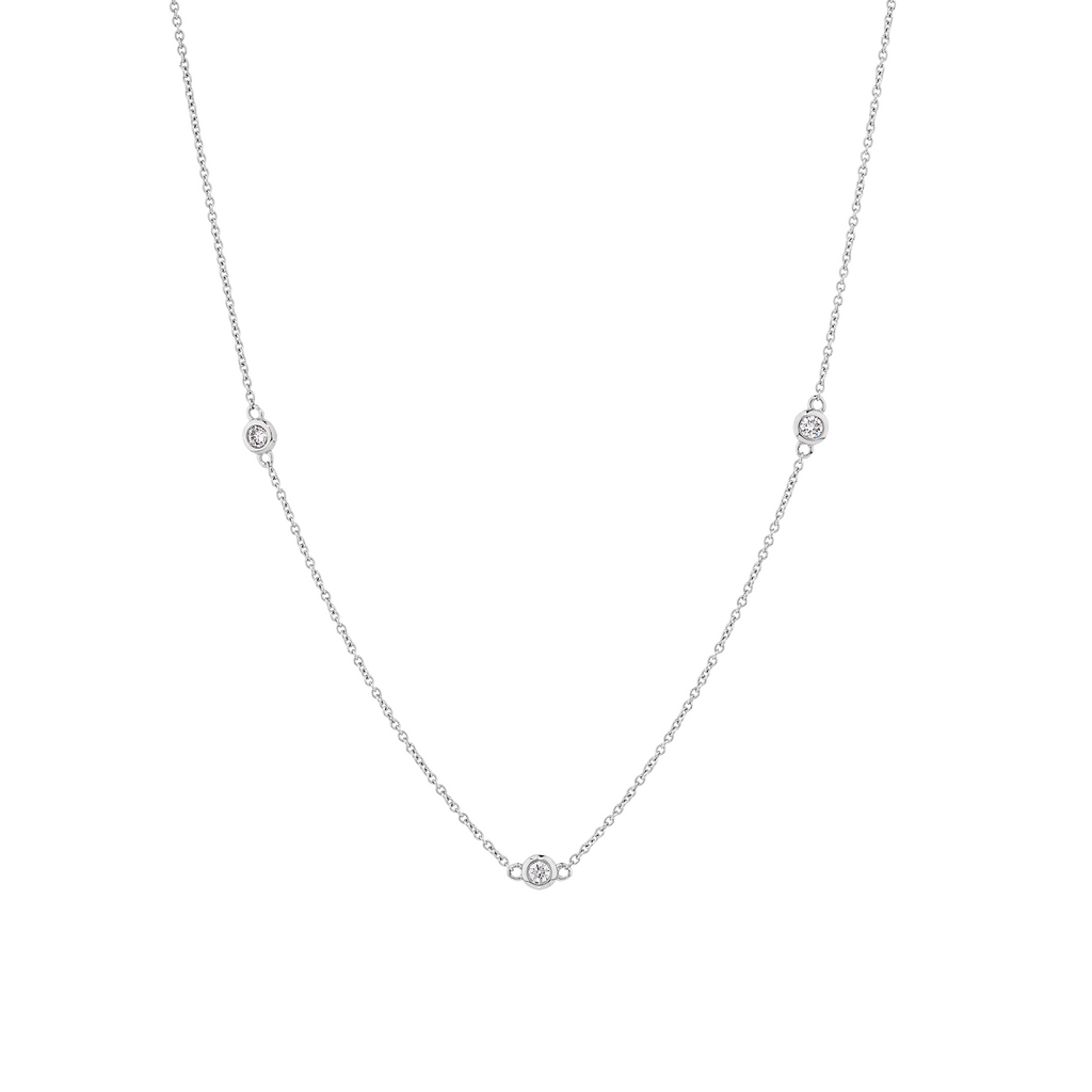 9ct white gold delicate diamond necklace with 3 round diamonds.  Sunshine Coast Jewellers for custom made jewellery and fine jewellery. 