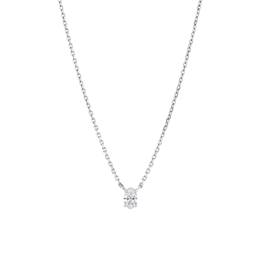 beautiful oval cut pendant necklace on delicate chain in white gold. diamond necklace sunshine coast 