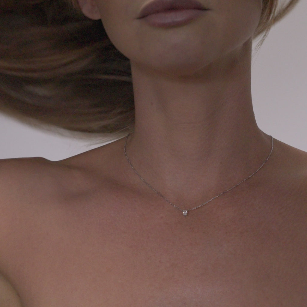video on model of beautiful oval cut pendant necklace on delicate chain in white gold. diamond necklace sunshine coast