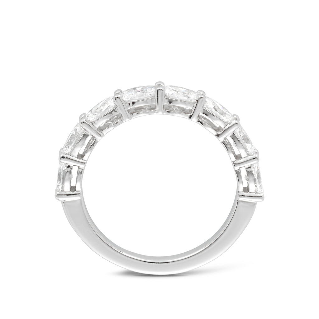 18ct white gold statement wedding ring with east to west set oval diamonds. Sunshine Coast Jeweller - custom made wedding rings Buderim